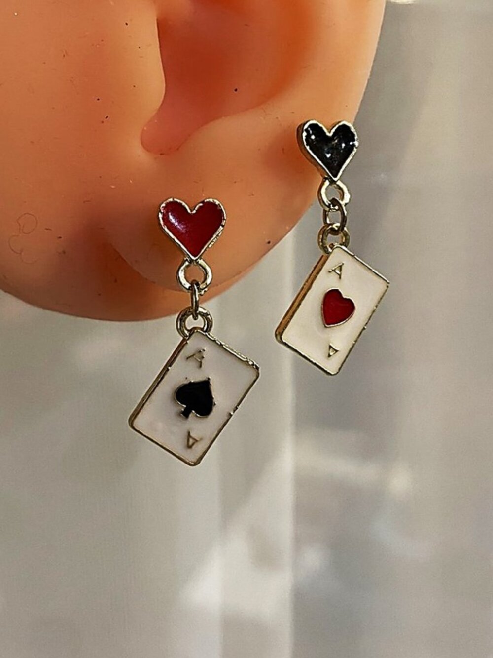Mini Playing Card Earrings – Ace of Spades & Hearts | Stainless Steel Posts